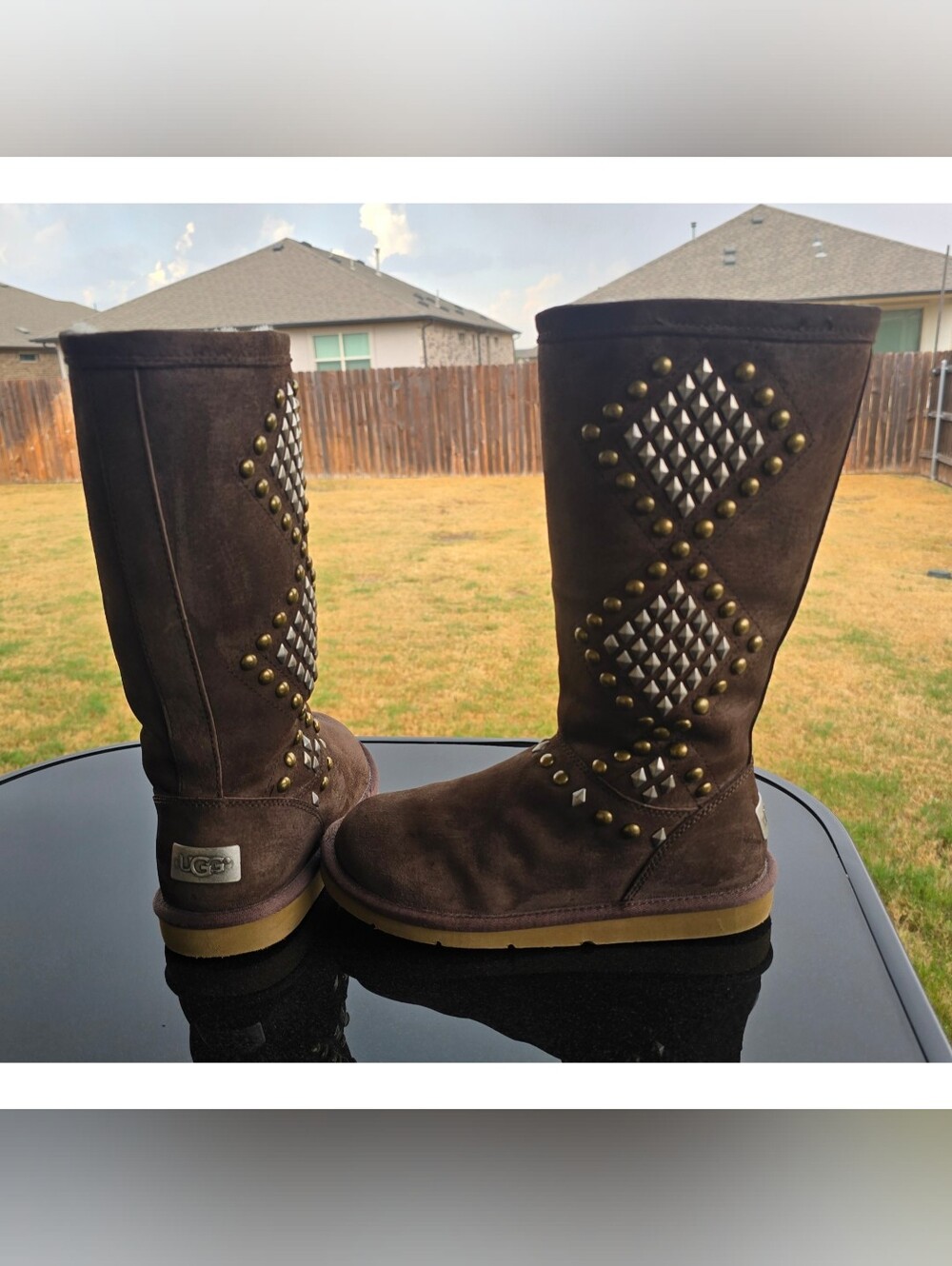 UGG Avondale Women’s Tall Boots Size 7 Brown Suede Studded Embellished Boots